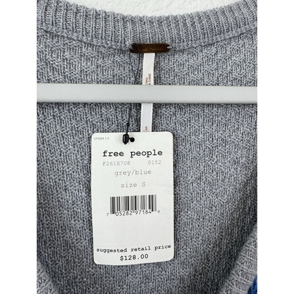 Free People Gray and Blue V-Neck Sweater - Picture 5 of 9
